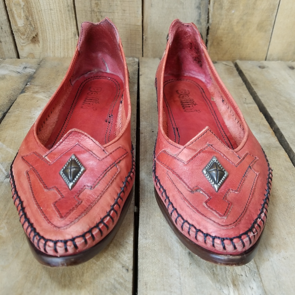 Bellini Leather Red Pointy Toe Flats Size 7